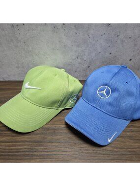 TWO Nike Golf Mercedes-Benz Embroidered Hats 1 Adjustable 1 Fitted Ball Cap S/M